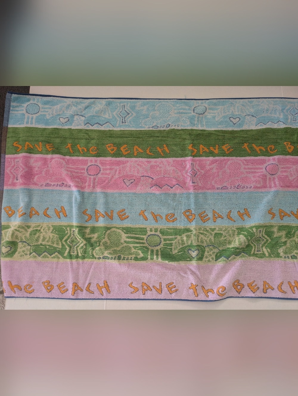Vintage Beach Towel Save The Beach Colorful Seven Seas